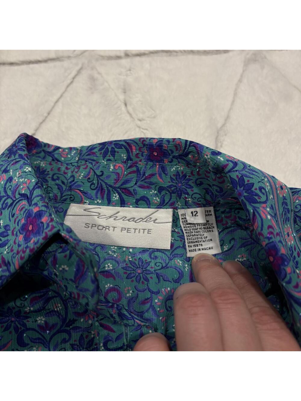 Vintage 80s shoulder pads Women's Blue Floral Shirt Dress Belt size 12 - Picture 4 of 8